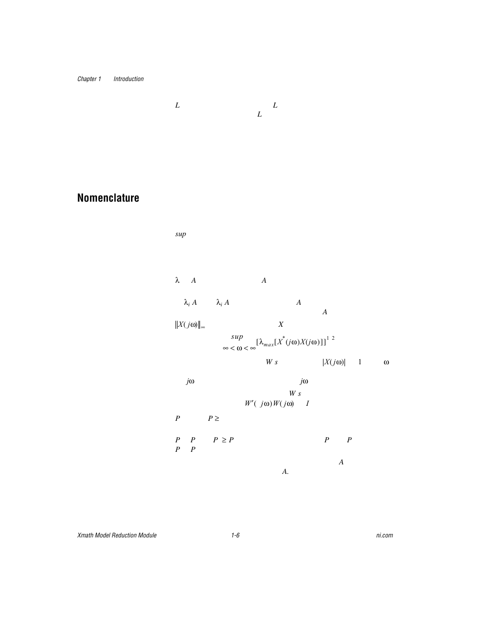 Nomenclature, Nomenclature -6 | National Instruments NI MATRIXx Xmath User Manual | Page 13 / 127