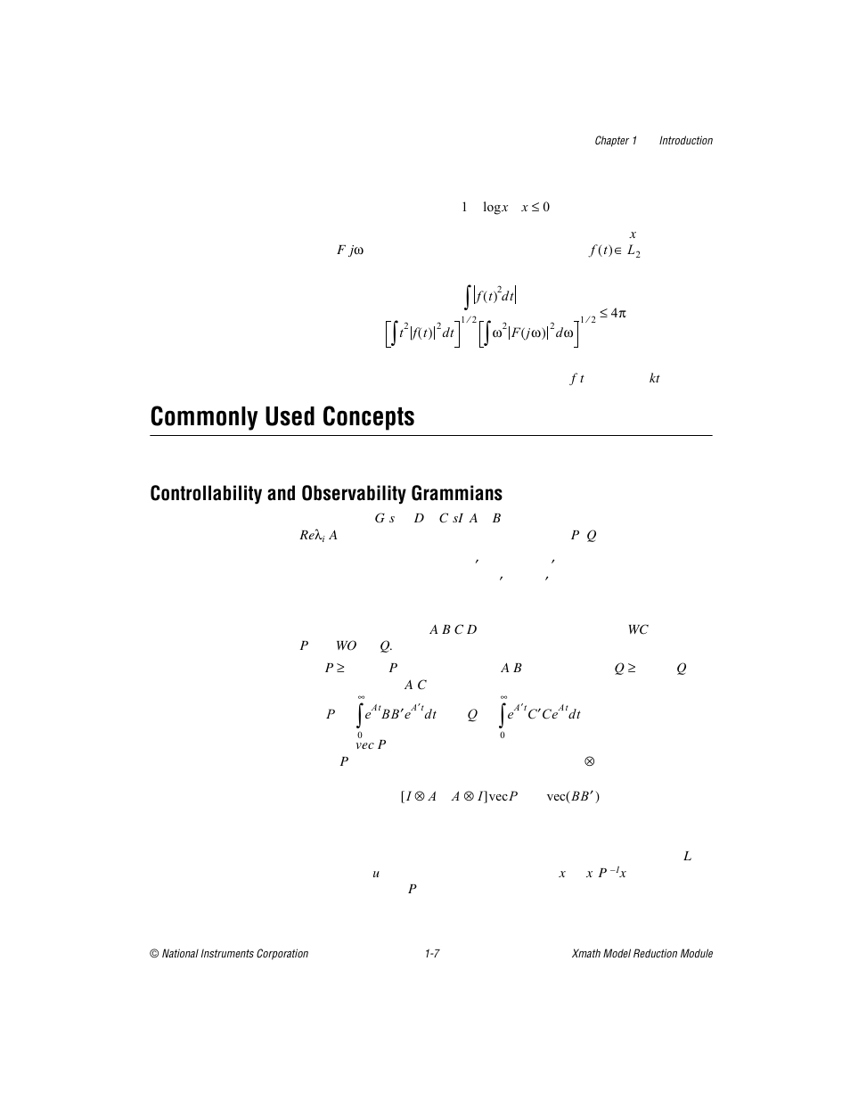 Commonly used concepts, Controllability and observability grammians, Commonly used concepts -7 | Controllability and observability grammians -7 | National Instruments NI MATRIXx Xmath User Manual | Page 14 / 127