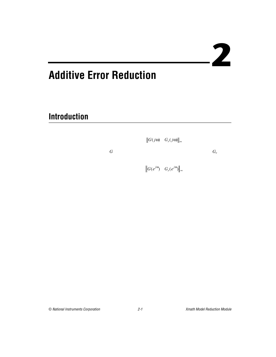 Chapter 2 additive error reduction, Introduction, Introduction -1 | Er 2, Additive error reduction, Ter 2 | National Instruments NI MATRIXx Xmath User Manual | Page 24 / 127