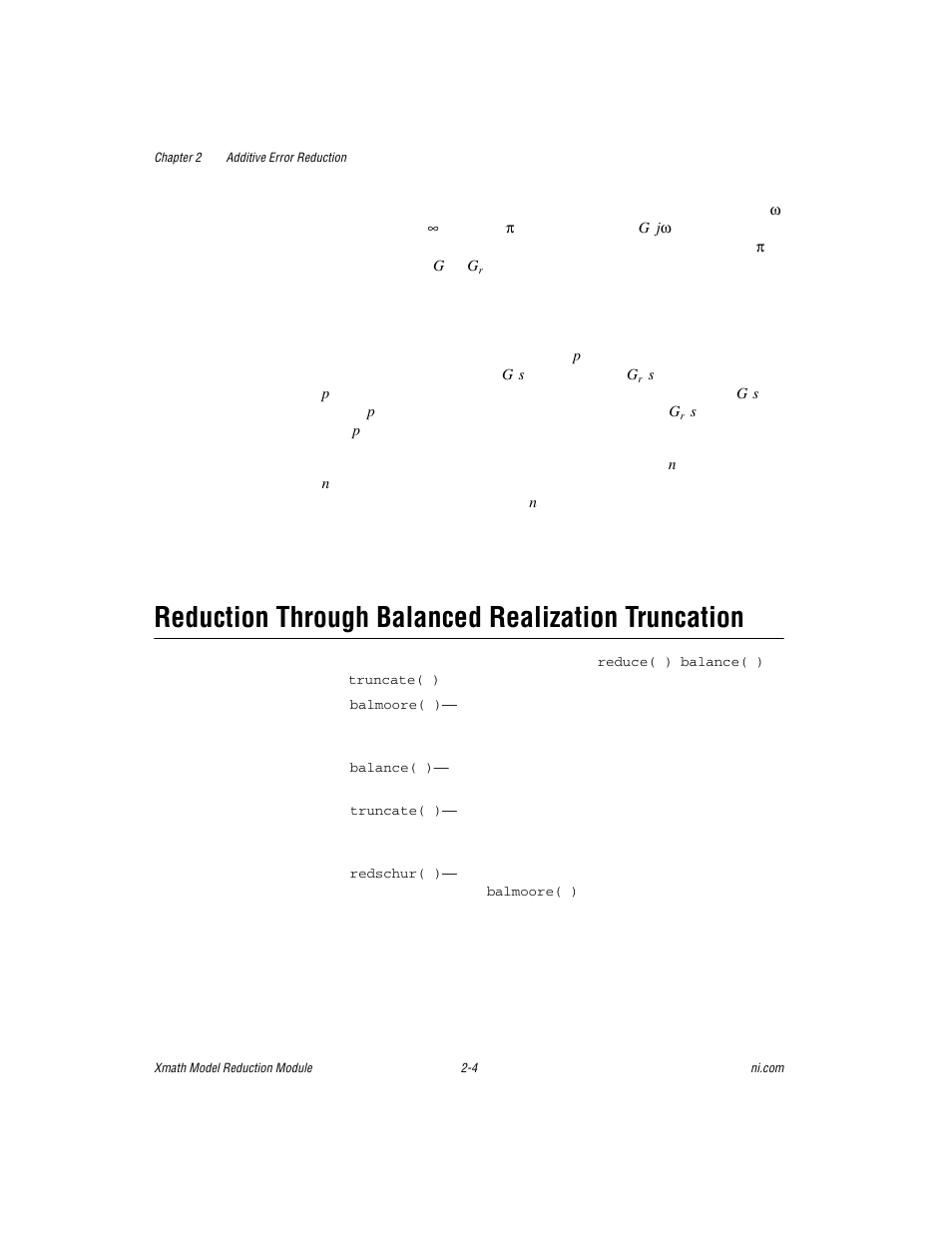 Reduction through balanced realization truncation | National Instruments NI MATRIXx Xmath User Manual | Page 27 / 127