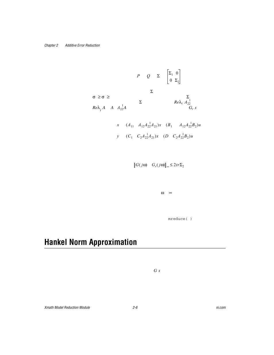 Hankel norm approximation, Hankel norm approximation -6 | National Instruments NI MATRIXx Xmath User Manual | Page 29 / 127