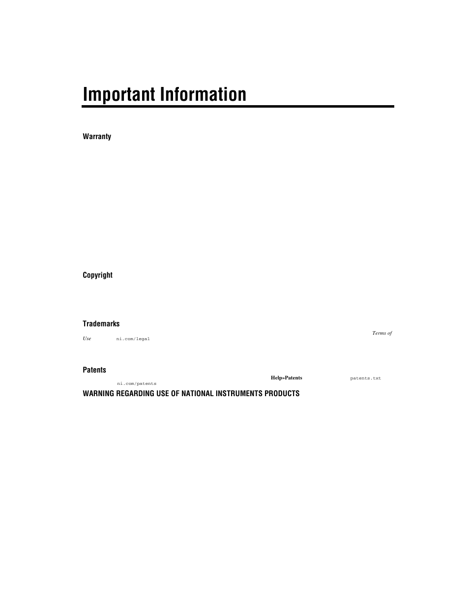 Important information, Warranty, Copyright | Trademarks, Patents | National Instruments NI MATRIXx Xmath User Manual | Page 3 / 127