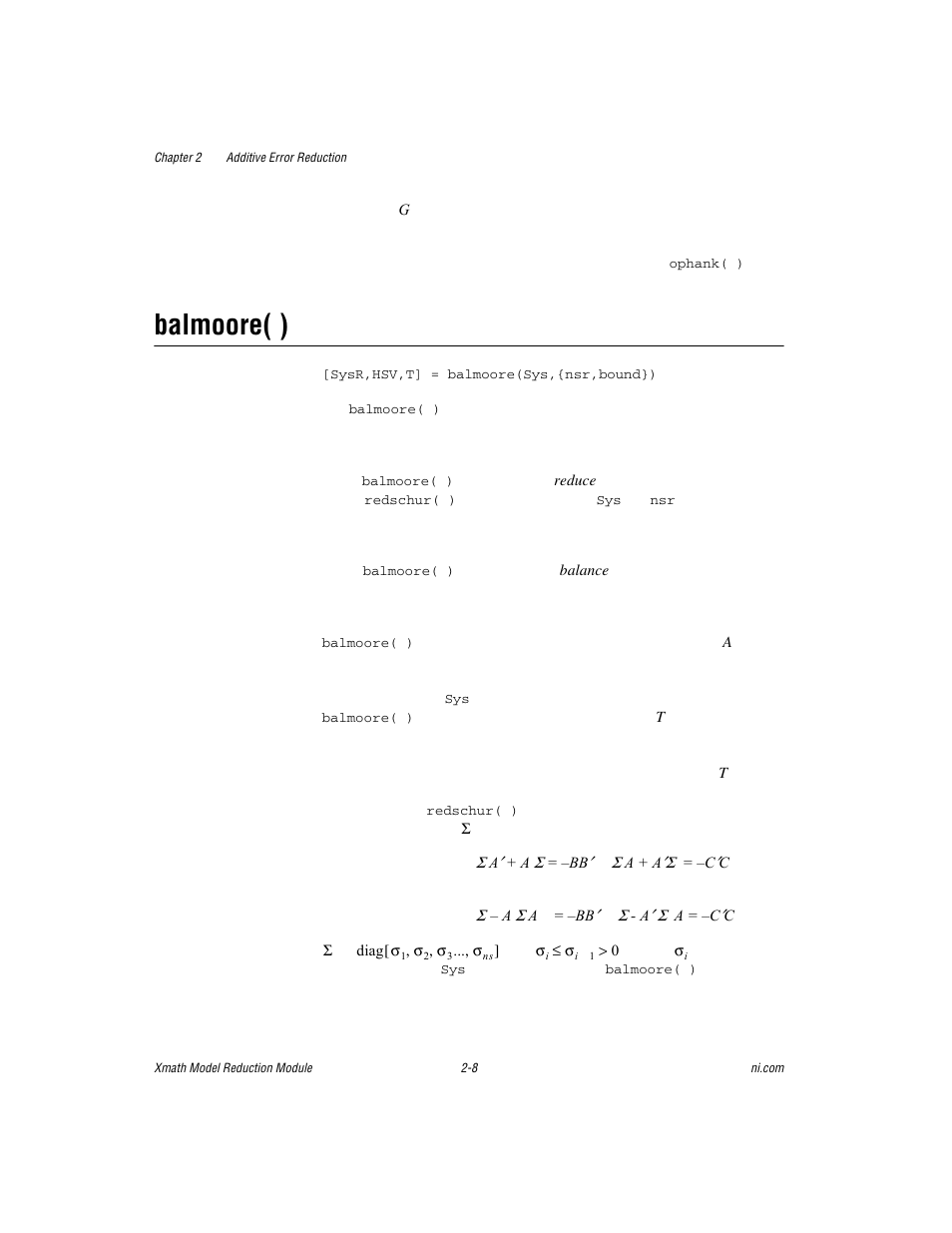 Balmoore( ), Balmoore( ) -8 | National Instruments NI MATRIXx Xmath User Manual | Page 31 / 127