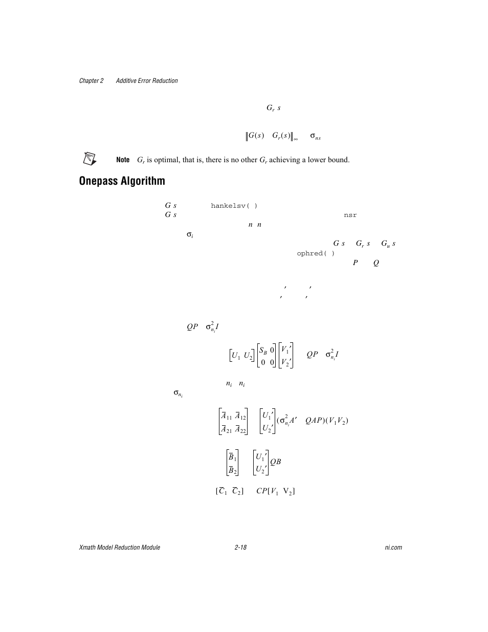 Onepass algorithm, Onepass algorithm -18 | National Instruments NI MATRIXx Xmath User Manual | Page 41 / 127
