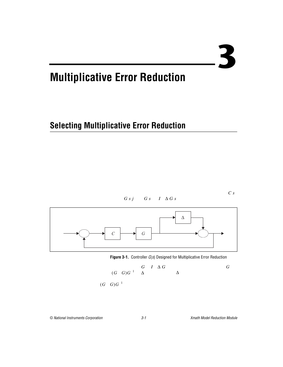 Chapter 3 multiplicative error reduction, Selecting multiplicative error reduction, Selecting multiplicative error reduction -1 | Er 3, Multiplicative error reduction, Multiplicative error, Reduction | National Instruments NI MATRIXx Xmath User Manual | Page 47 / 127