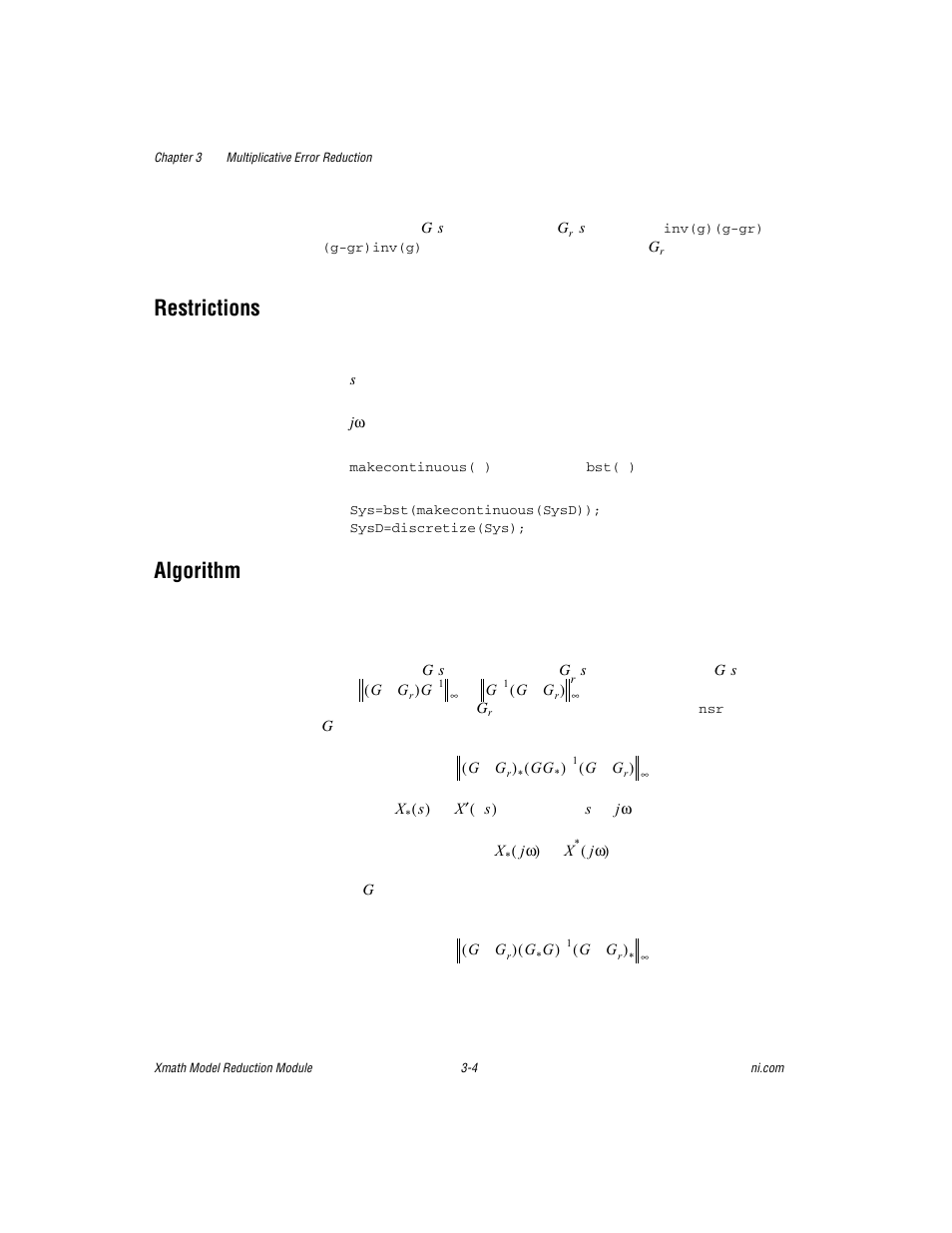 Restrictions, Algorithm, Restrictions -4 algorithm -4 | National Instruments NI MATRIXx Xmath User Manual | Page 50 / 127