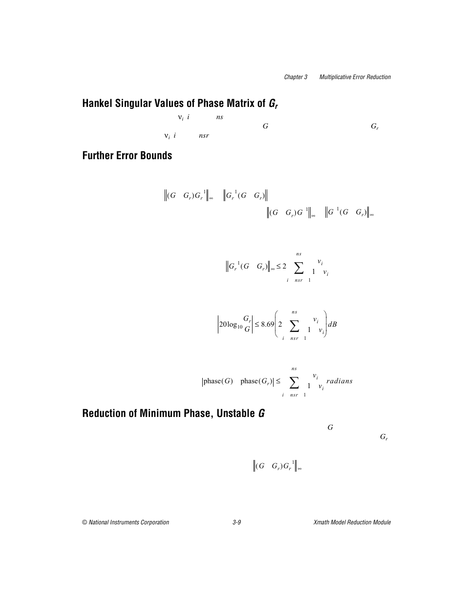 Hankel singular values of phase matrix of gr, Further error bounds, Reduction of minimum phase, unstable g | Hankel singular values of phase matrix of g | National Instruments NI MATRIXx Xmath User Manual | Page 55 / 127