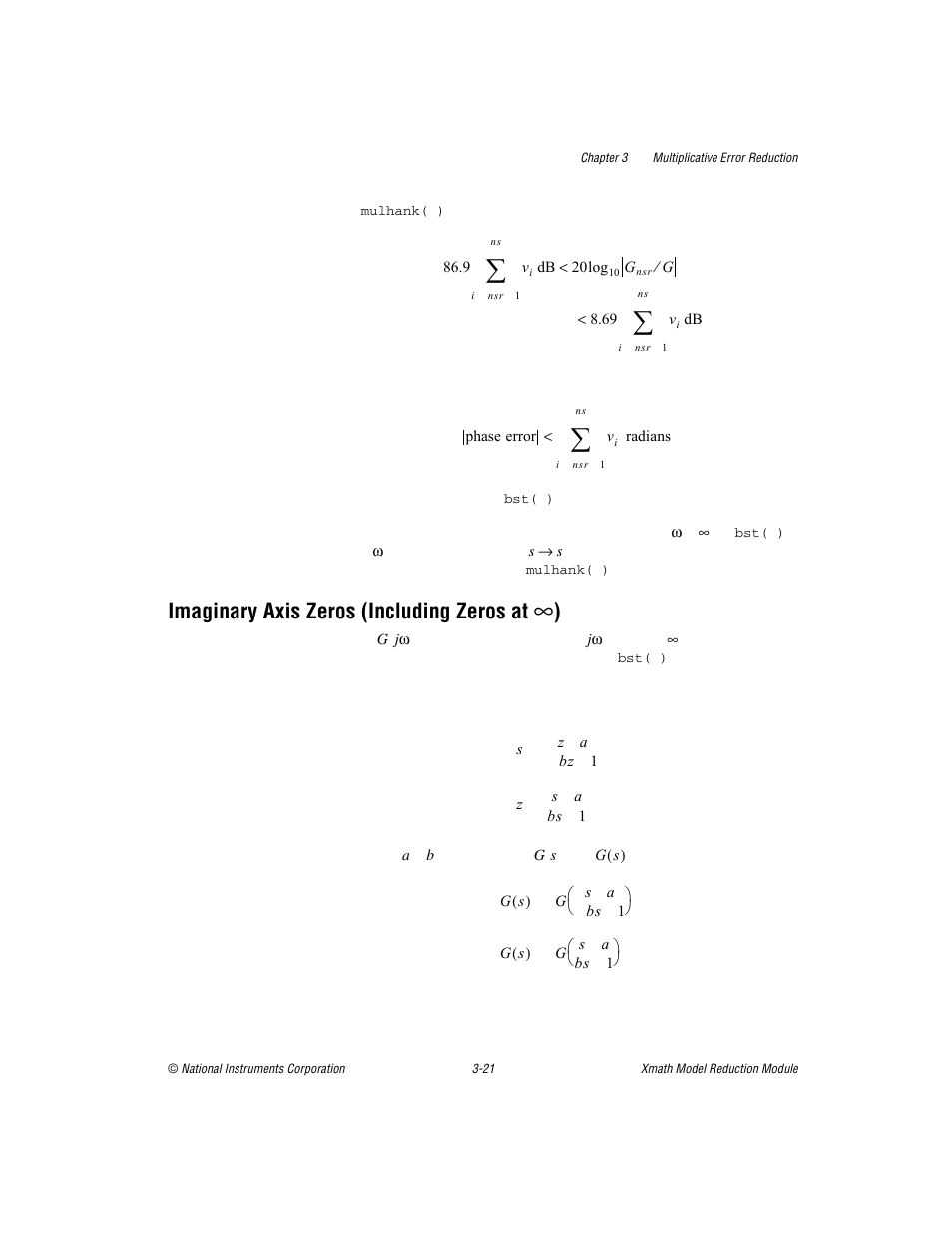 Imaginary axis zeros (including zeros at ∞), Imaginary axis zeros (including zeros at | National Instruments NI MATRIXx Xmath User Manual | Page 67 / 127