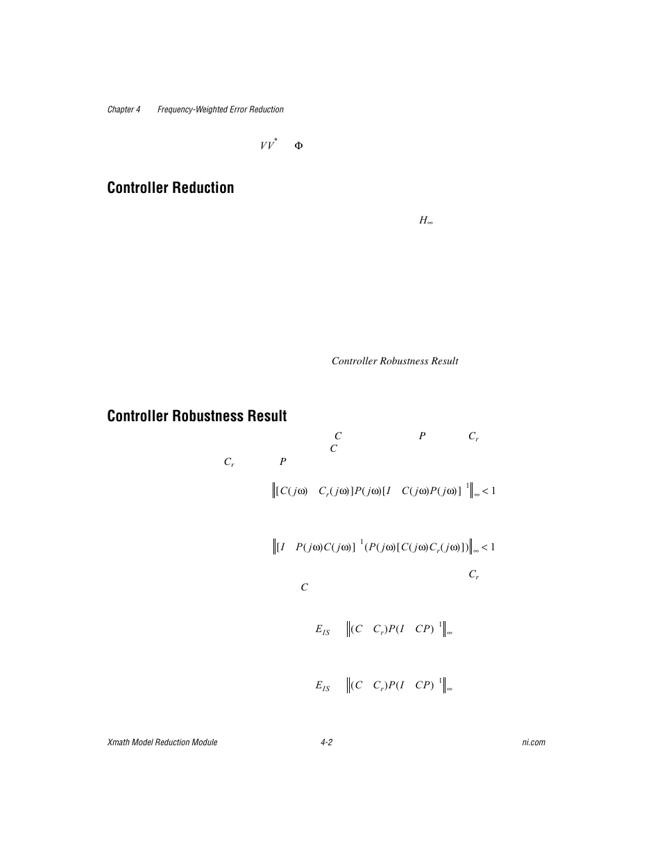 Controller reduction, Controller robustness result | National Instruments NI MATRIXx Xmath User Manual | Page 72 / 127