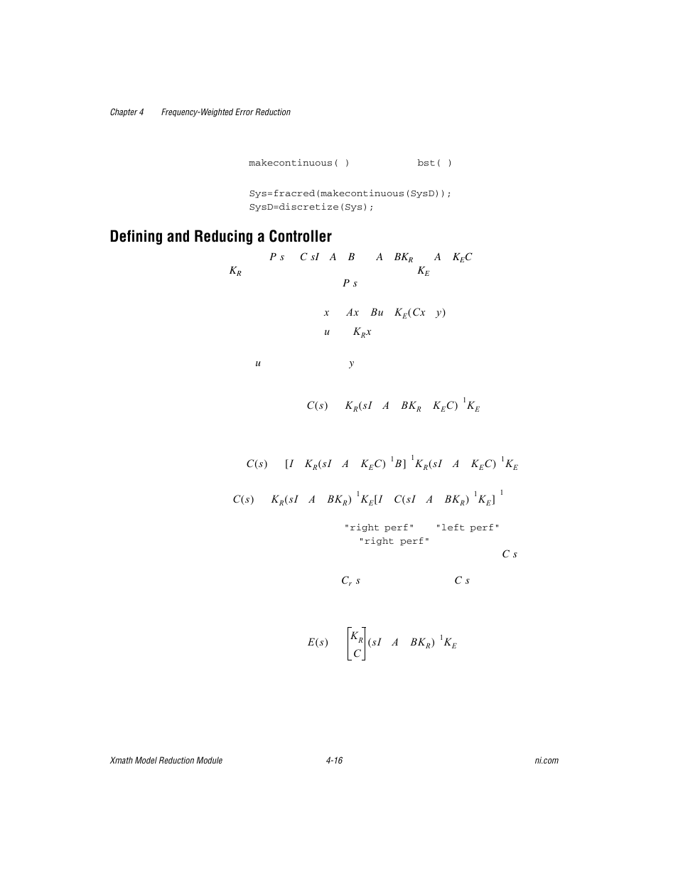 Defining and reducing a controller, Defining and reducing a controller -16 | National Instruments NI MATRIXx Xmath User Manual | Page 86 / 127