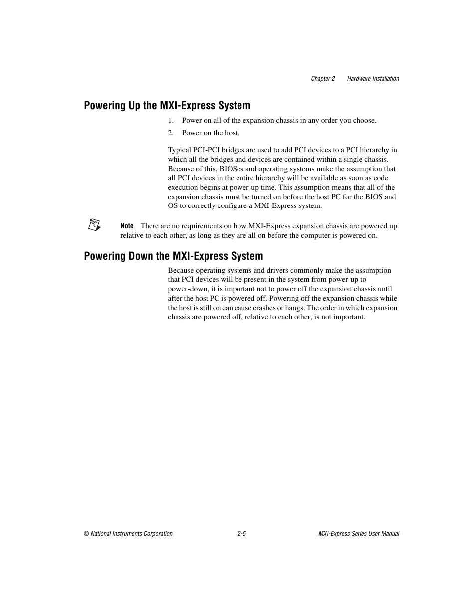 Powering up the mxi-express system, Powering down the mxi-express system | National Instruments NI PCIe-8360 User Manual | Page 16 / 36