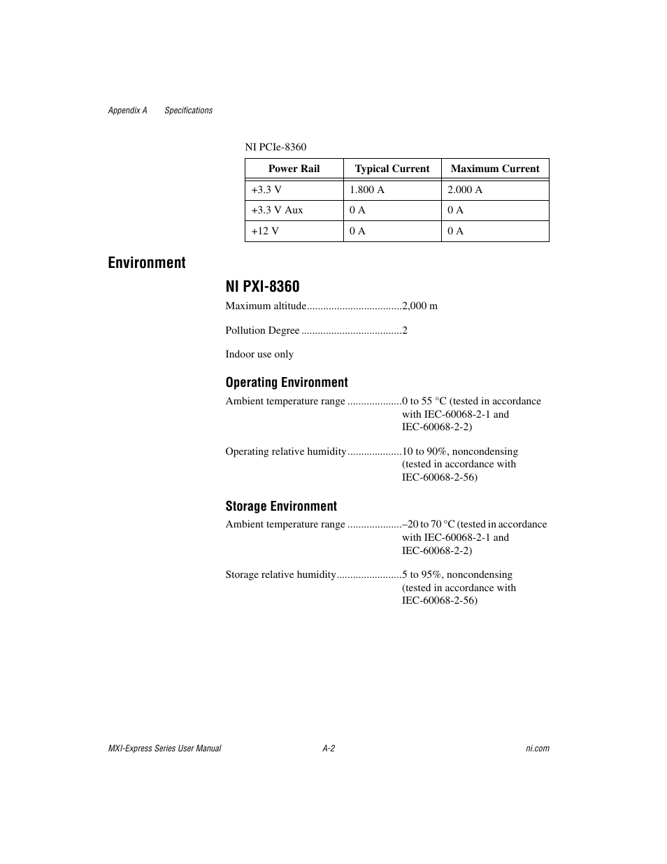 Environment, Ni pxi-8360, Environment ni pxi-8360 | National Instruments NI PCIe-8360 User Manual | Page 22 / 36