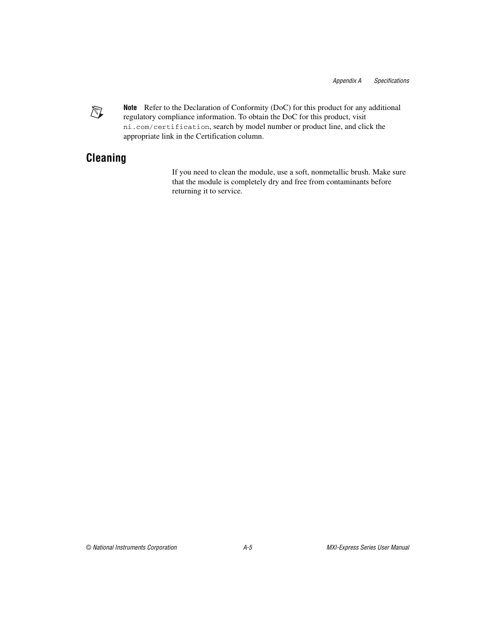 Cleaning | National Instruments NI PCIe-8360 User Manual | Page 25 / 36
