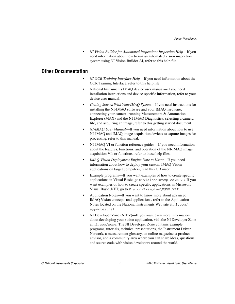 Other documentation | National Instruments IMAQTM User Manual | Page 10 / 121