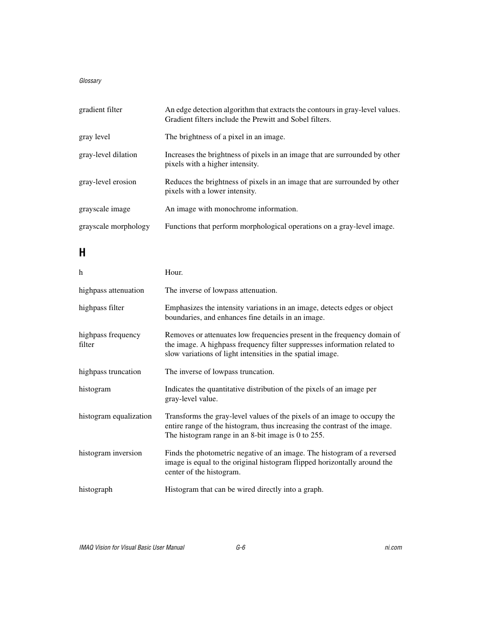 Histogram equalization, Gradient filter | National Instruments IMAQTM User Manual | Page 103 / 121