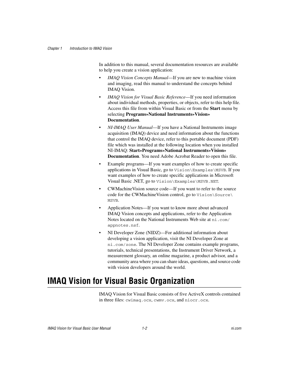Imaq vision for visual basic organization, Imaq vision for visual basic organization -2 | National Instruments IMAQTM User Manual | Page 12 / 121