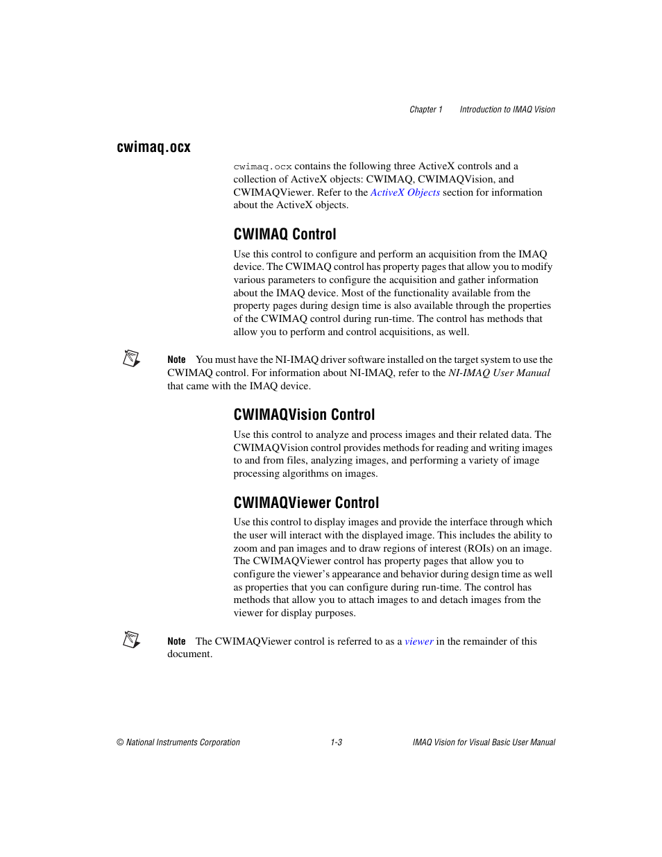 Cwimaq.ocx, Cwimaq control, Cwimaqvision control | Cwimaqviewer control, Cwimaq.ocx -3 | National Instruments IMAQTM User Manual | Page 13 / 121