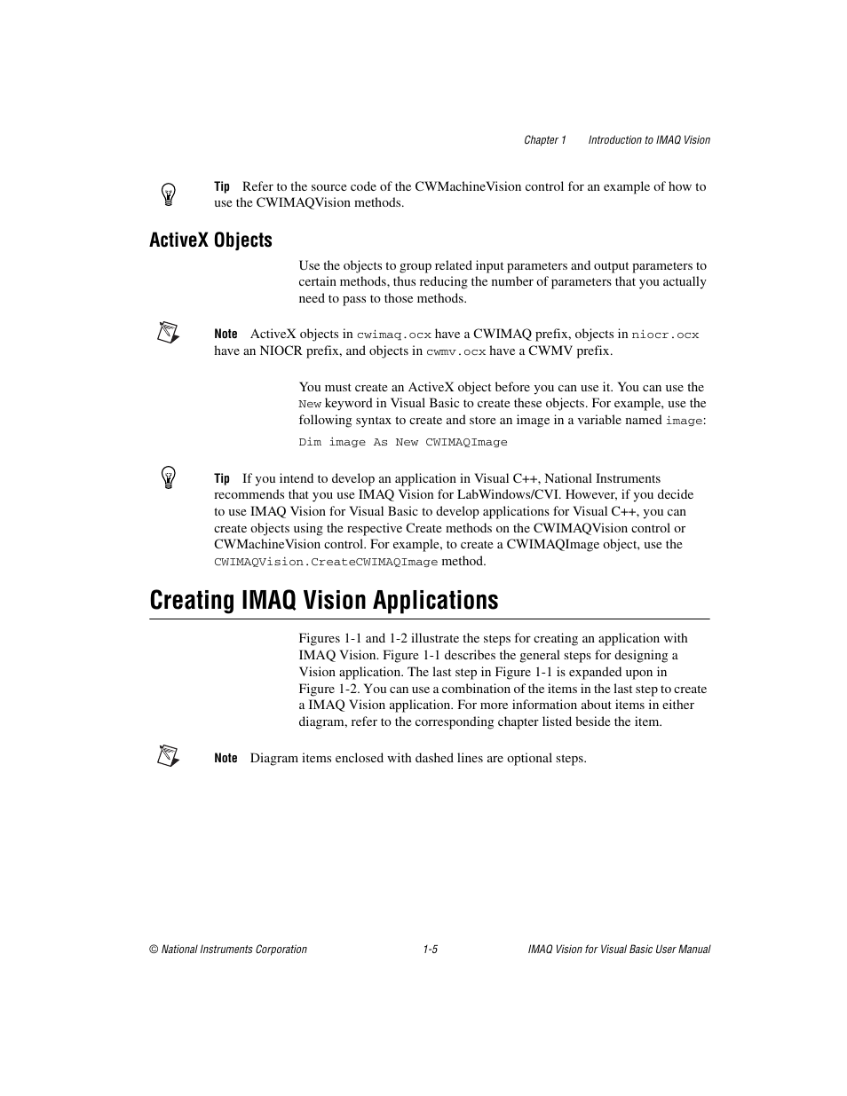 Activex objects, Creating imaq vision applications, Activex objects -5 | Creating imaq vision applications -5, Objects. refer to the | National Instruments IMAQTM User Manual | Page 15 / 121