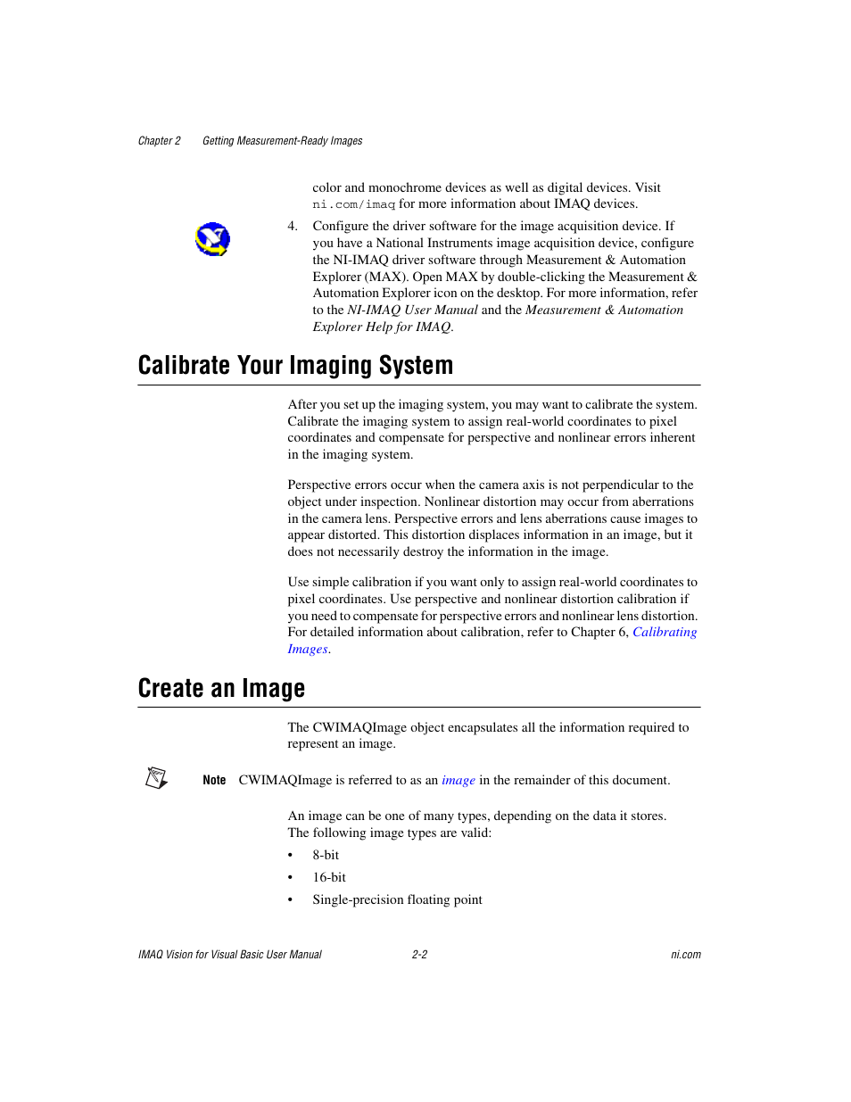 Calibrate your imaging system, Create an image | National Instruments IMAQTM User Manual | Page 19 / 121
