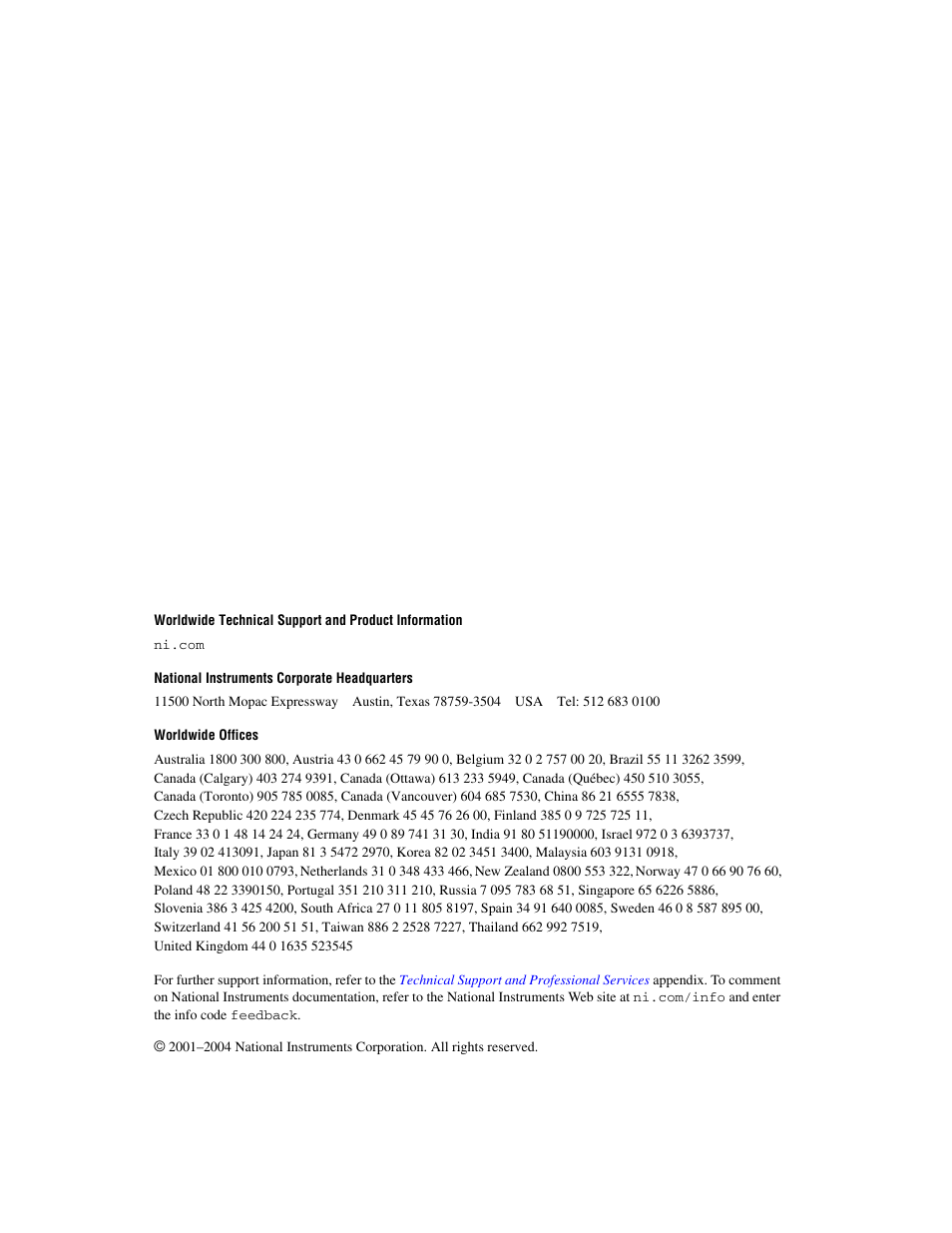 Support, National instruments corporate headquarters, Worldwide offices | National Instruments IMAQTM User Manual | Page 2 / 121