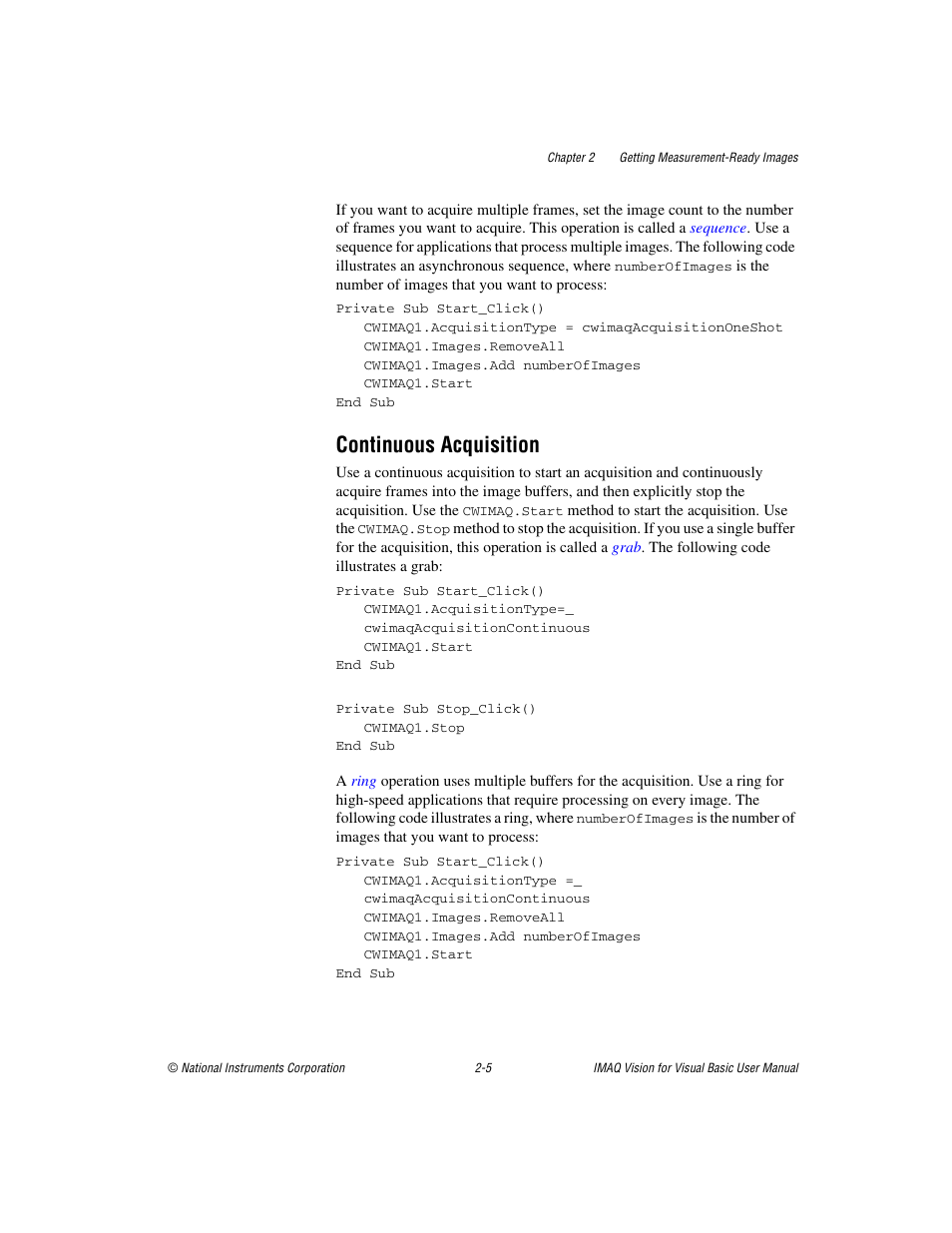 Continuous acquisition, Continuous acquisition -5 | National Instruments IMAQTM User Manual | Page 22 / 121