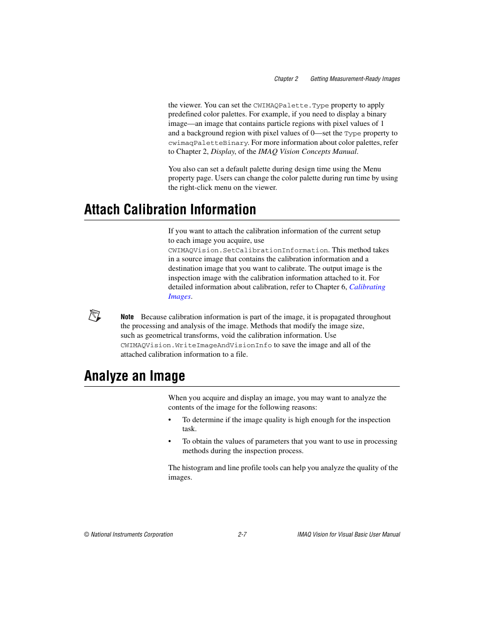 Attach calibration information, Analyze an image | National Instruments IMAQTM User Manual | Page 24 / 121