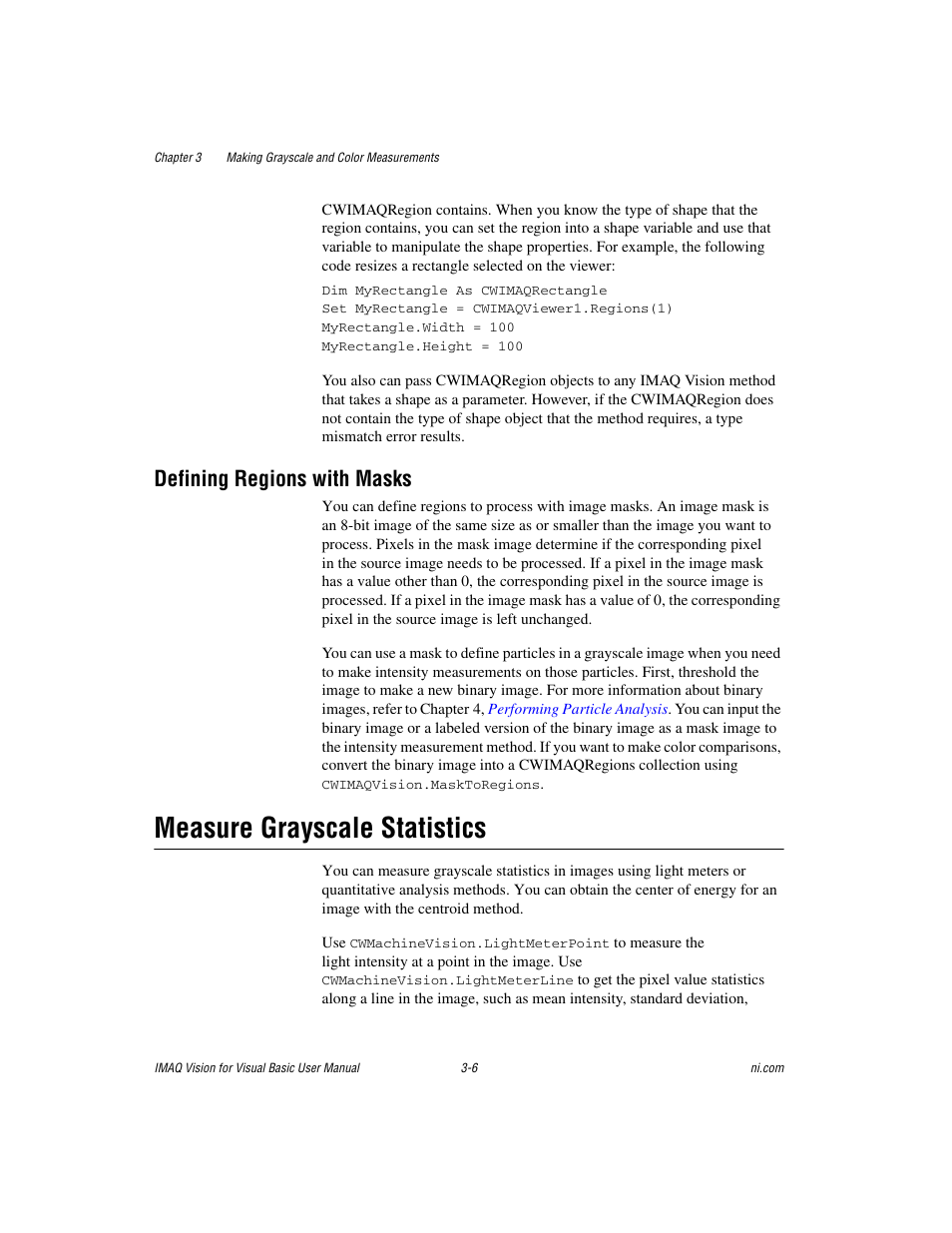 Defining regions with masks, Measure grayscale statistics, Defining regions with masks -6 | Measure grayscale statistics -6 | National Instruments IMAQTM User Manual | Page 35 / 121