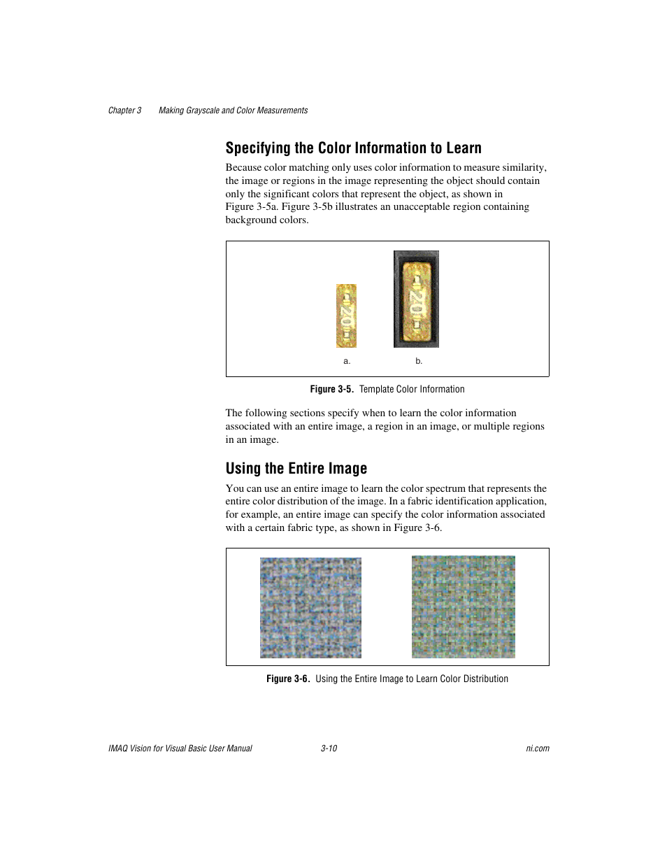 Specifying the color information to learn, Figure 3-5. template color information, Using the entire image | National Instruments IMAQTM User Manual | Page 39 / 121