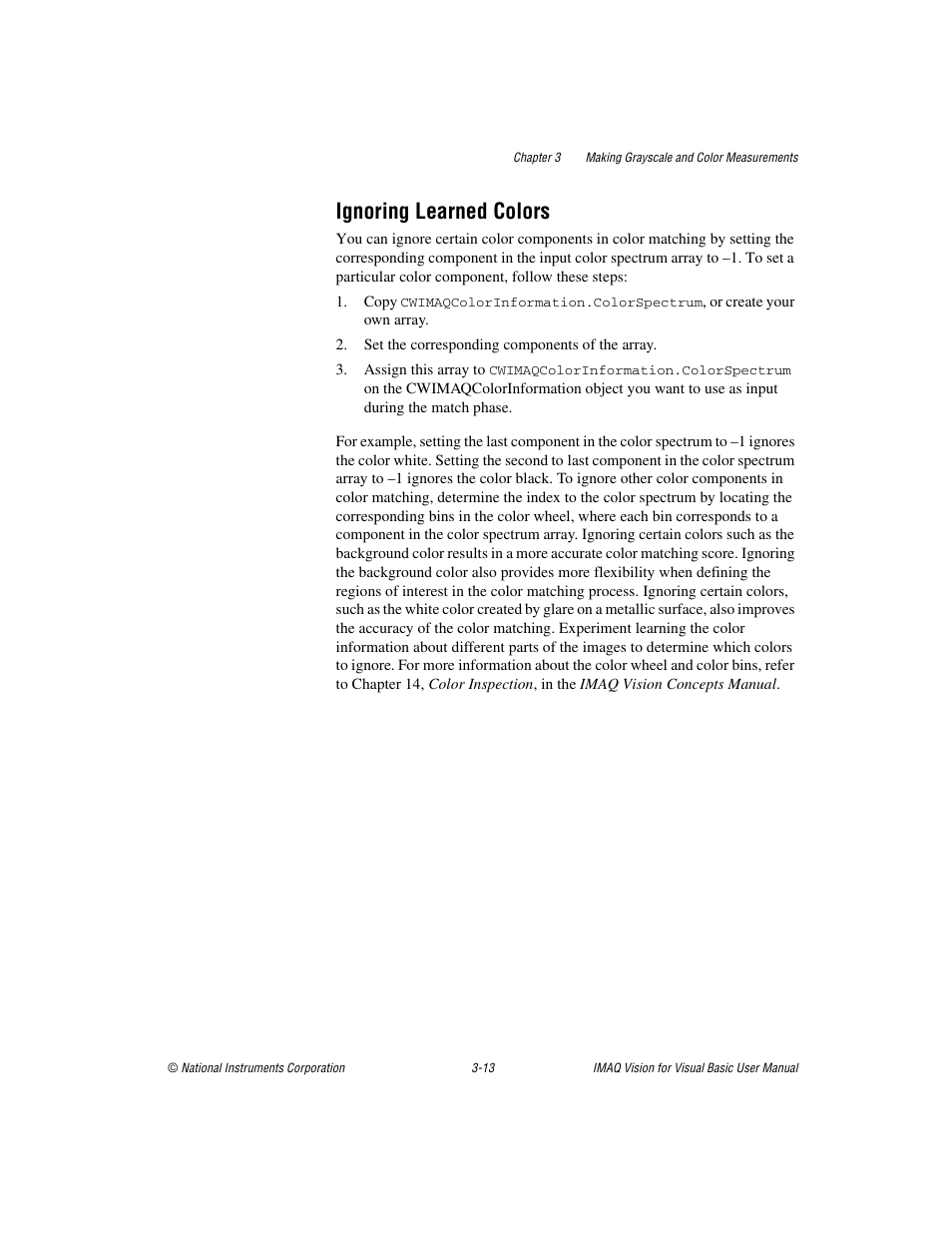 Ignoring learned colors, Ignoring learned colors -13 | National Instruments IMAQTM User Manual | Page 42 / 121