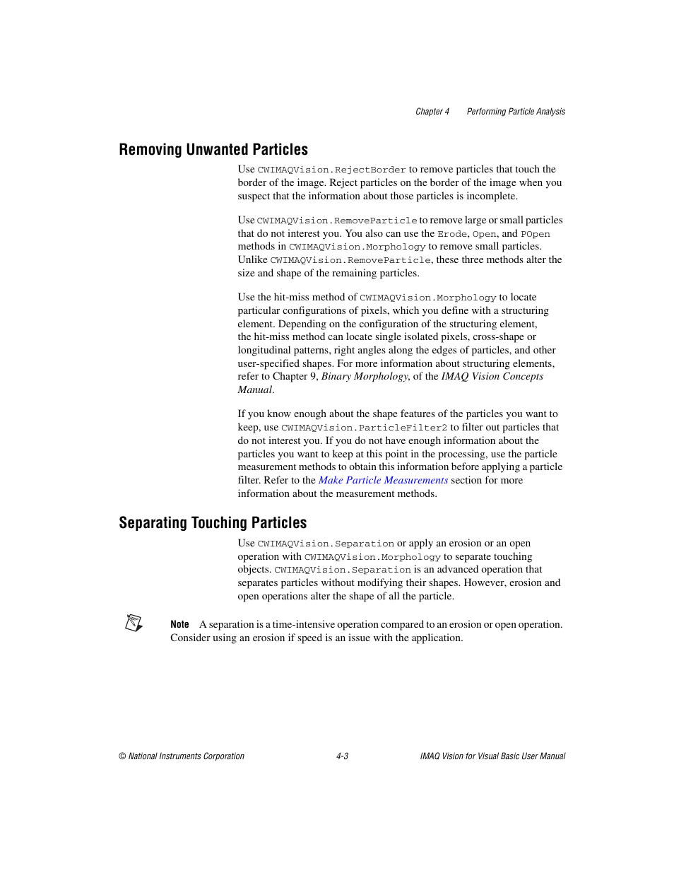 Removing unwanted particles, Separating touching particles | National Instruments IMAQTM User Manual | Page 45 / 121