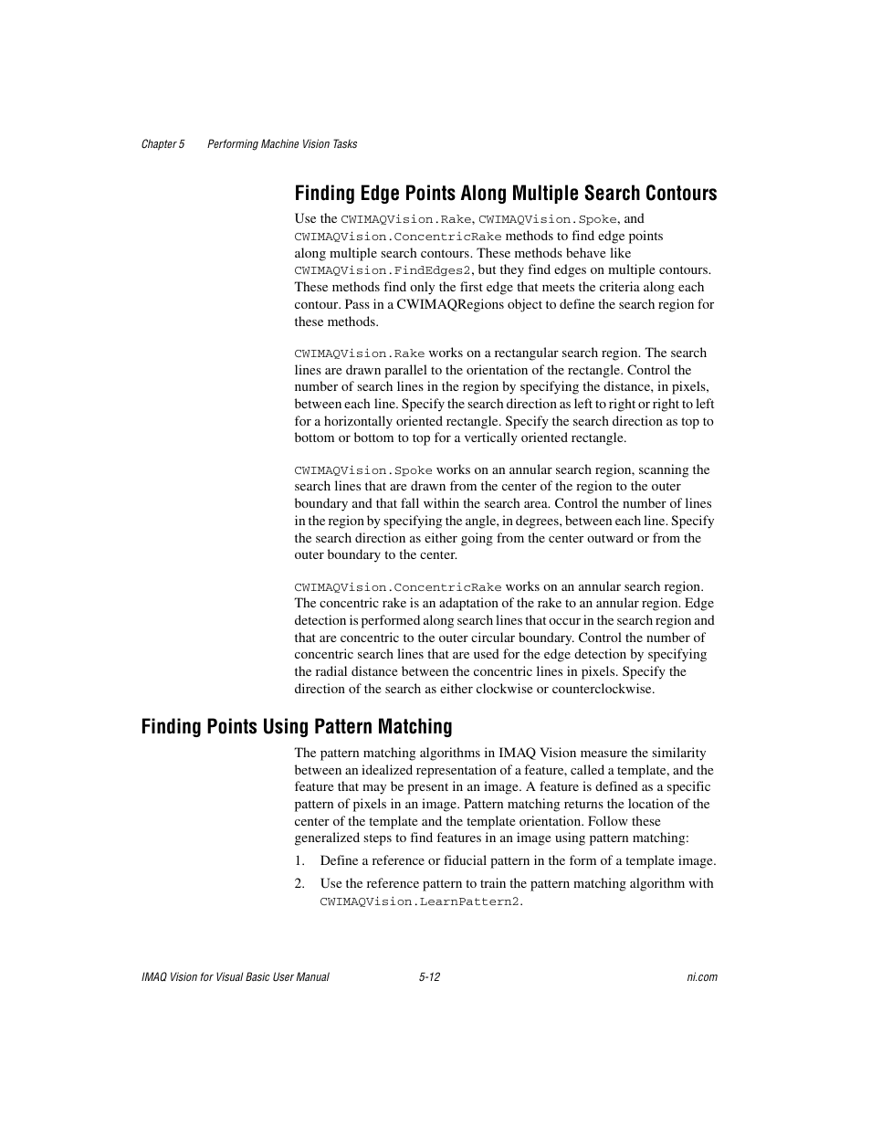 Finding edge points along multiple search contours, Finding points using pattern matching, Finding points using pattern matching -12 | National Instruments IMAQTM User Manual | Page 64 / 121