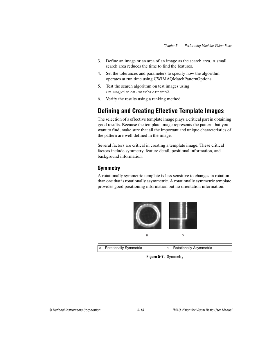 Defining and creating effective template images, Figure 5-7. symmetry, Symmetry | National Instruments IMAQTM User Manual | Page 65 / 121