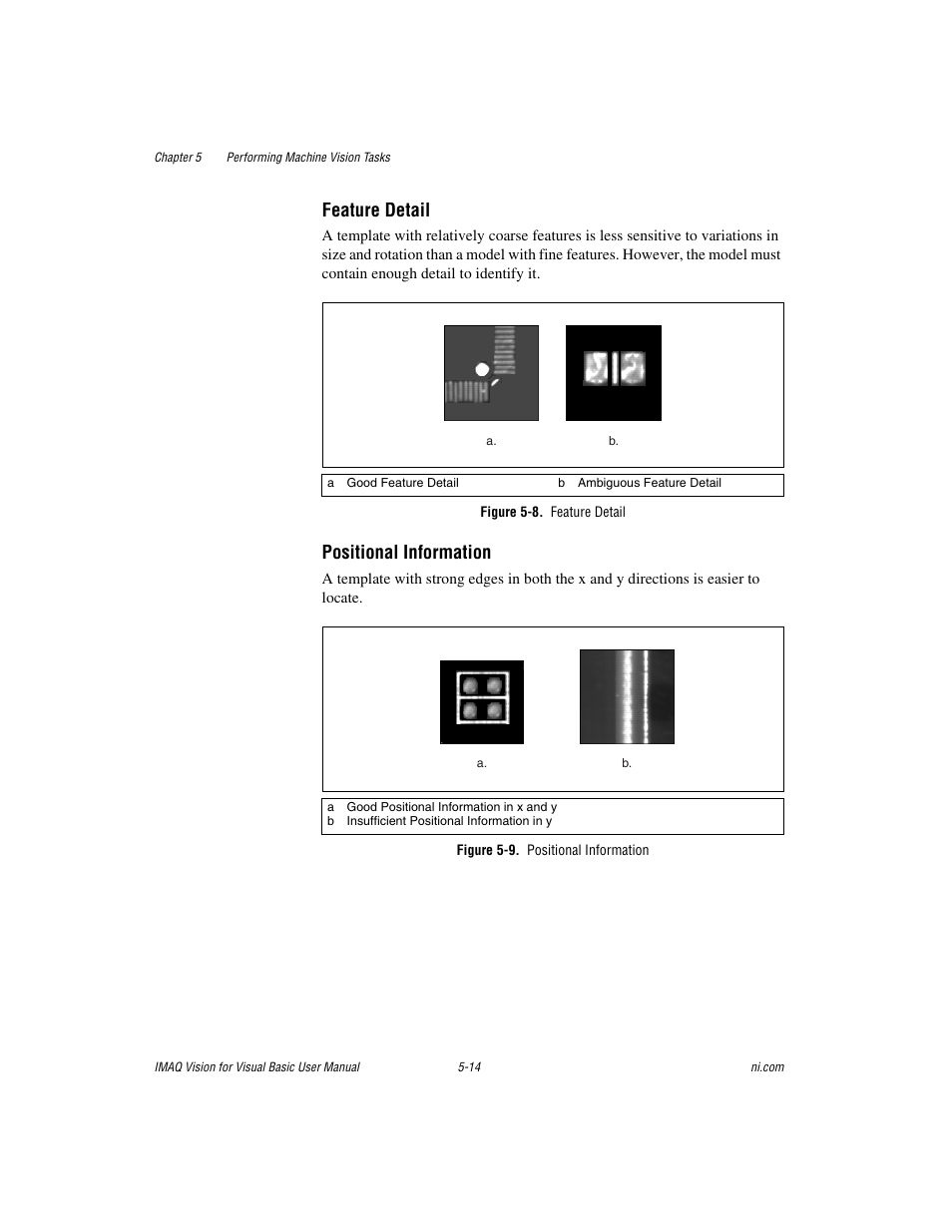 Figure 5-8. feature detail, Figure 5-9. positional information, Feature detail | Positional information | National Instruments IMAQTM User Manual | Page 66 / 121