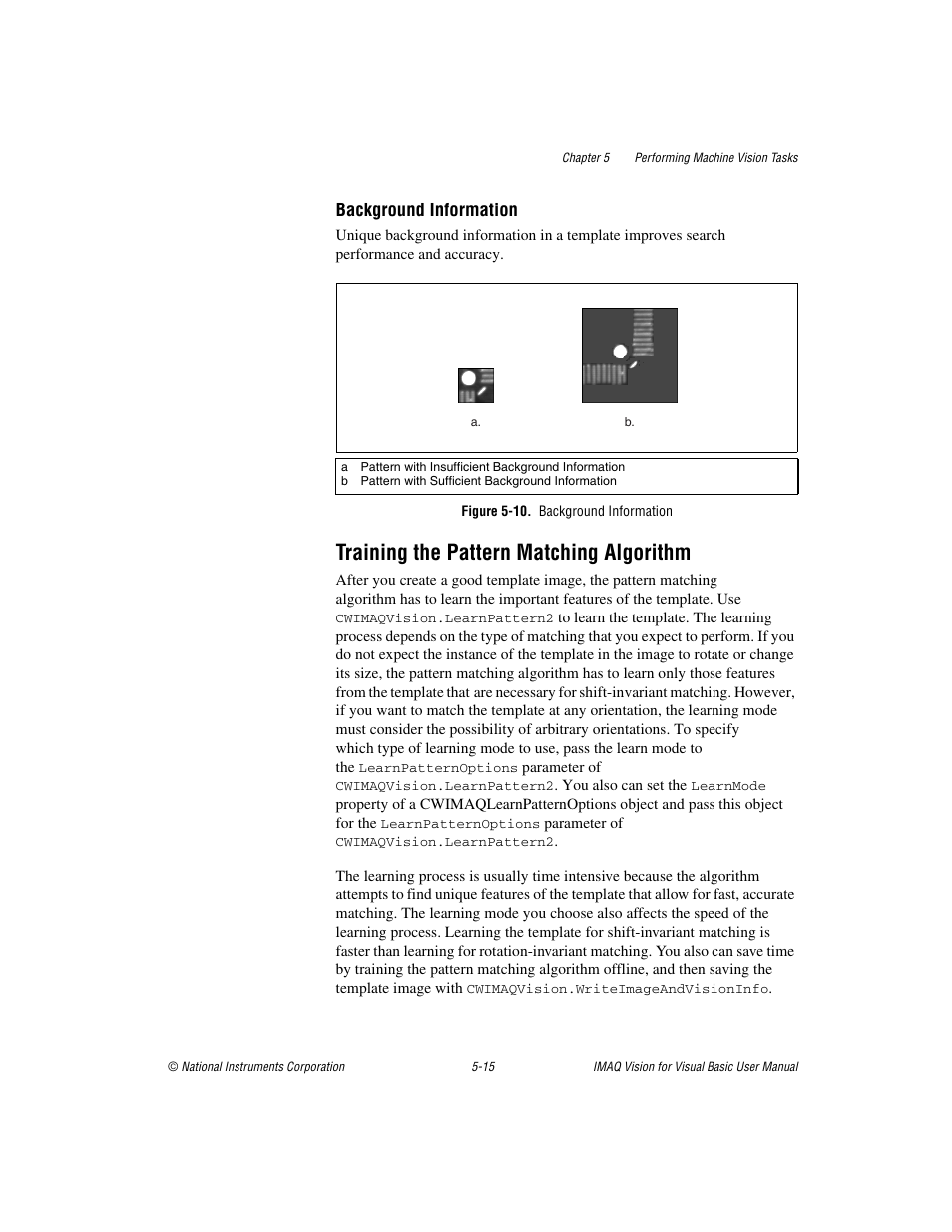 Figure 5-10. background information, Training the pattern matching algorithm, Training the pattern matching algorithm -15 | Background information | National Instruments IMAQTM User Manual | Page 67 / 121