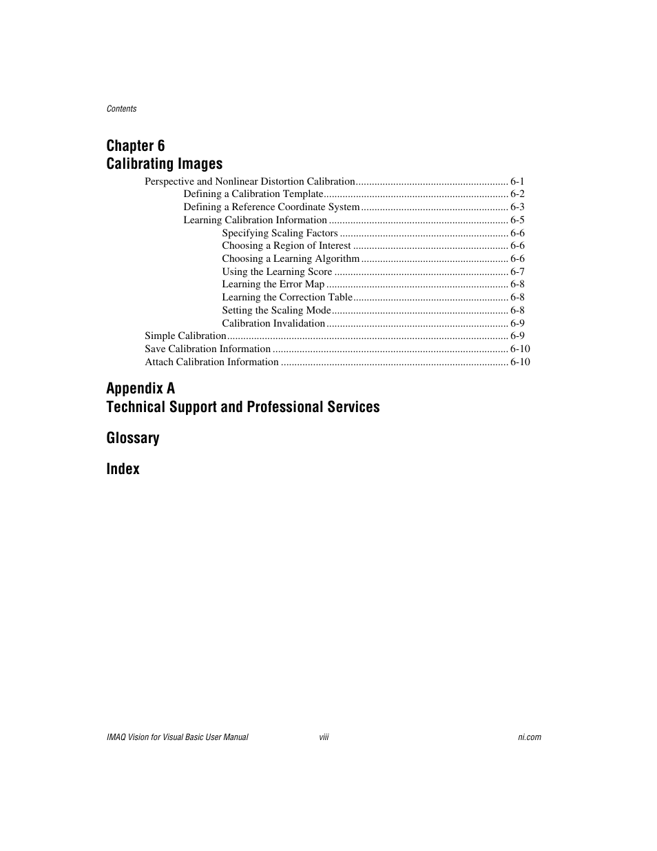 Chapter 6 calibrating images | National Instruments IMAQTM User Manual | Page 7 / 121