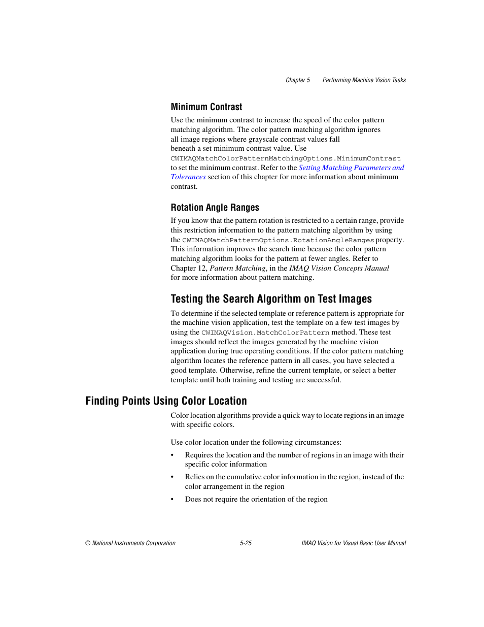 Testing the search algorithm on test images, Finding points using color location, Testing the search algorithm on test images -25 | Finding points using color location -25 | National Instruments IMAQTM User Manual | Page 77 / 121