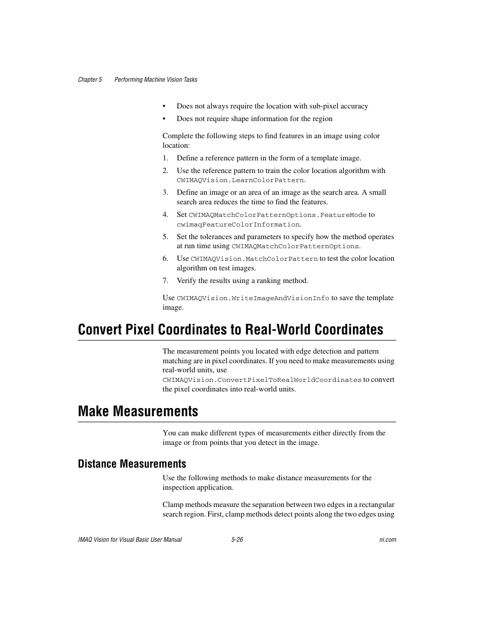 Make measurements, Distance measurements, Distance measurements -26 | National Instruments IMAQTM User Manual | Page 78 / 121