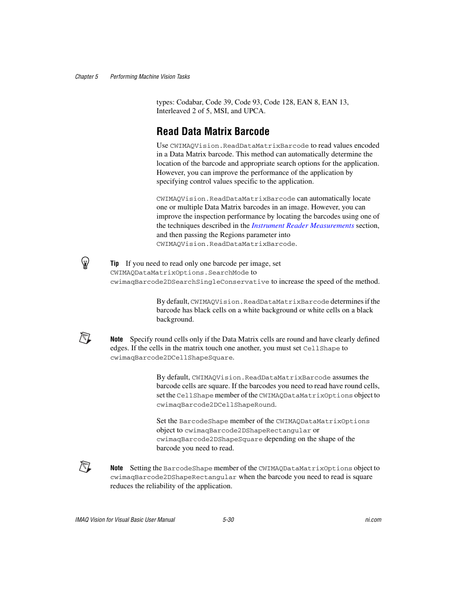 Read data matrix barcode, Read data matrix barcode -30 | National Instruments IMAQTM User Manual | Page 82 / 121