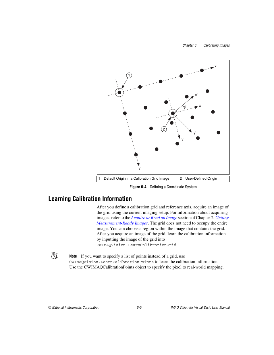 Figure 6-4. defining a coordinate system, Learning calibration information, Learning calibration information -5 | National Instruments IMAQTM User Manual | Page 90 / 121