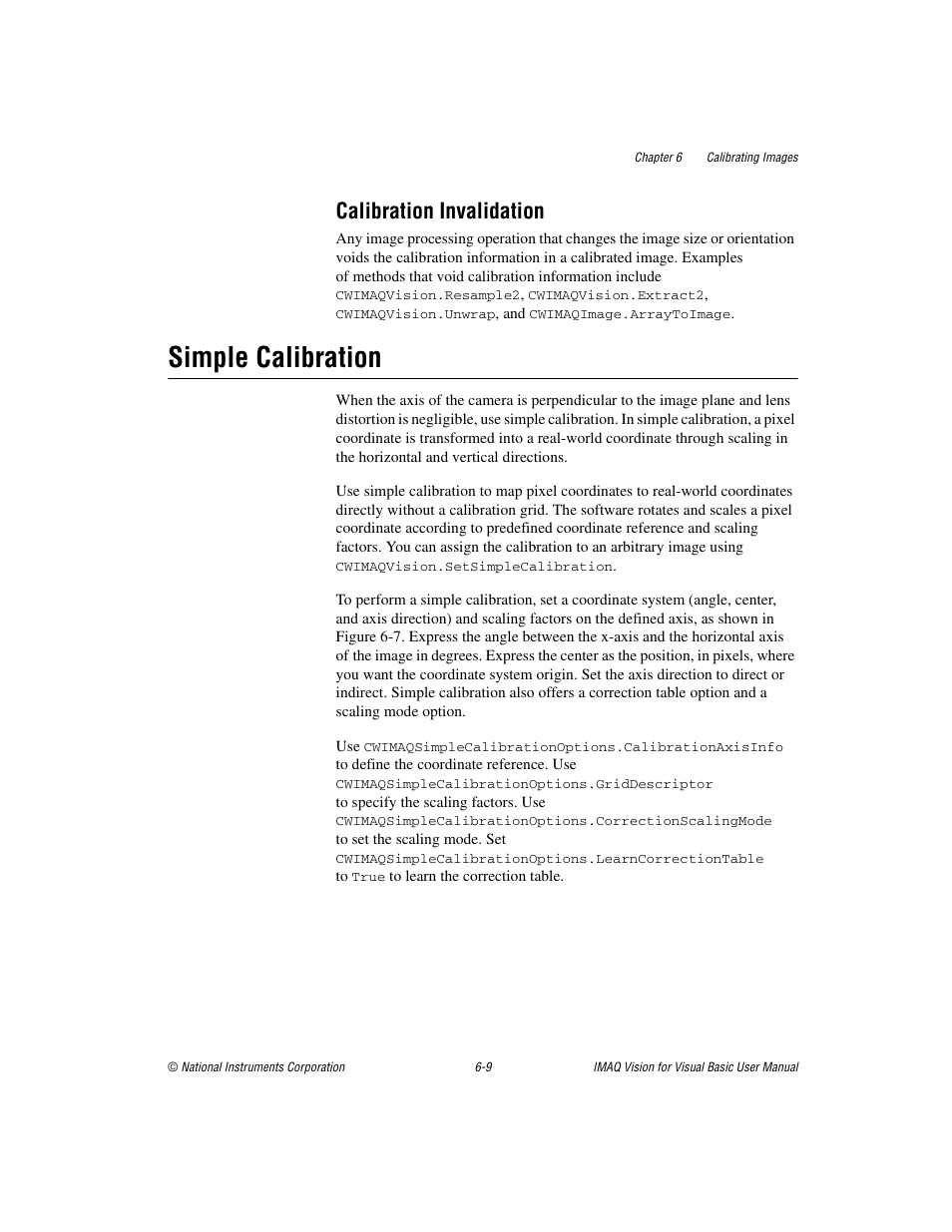 Calibration invalidation, Simple calibration, Calibration invalidation -9 | Simple calibration -9 | National Instruments IMAQTM User Manual | Page 94 / 121