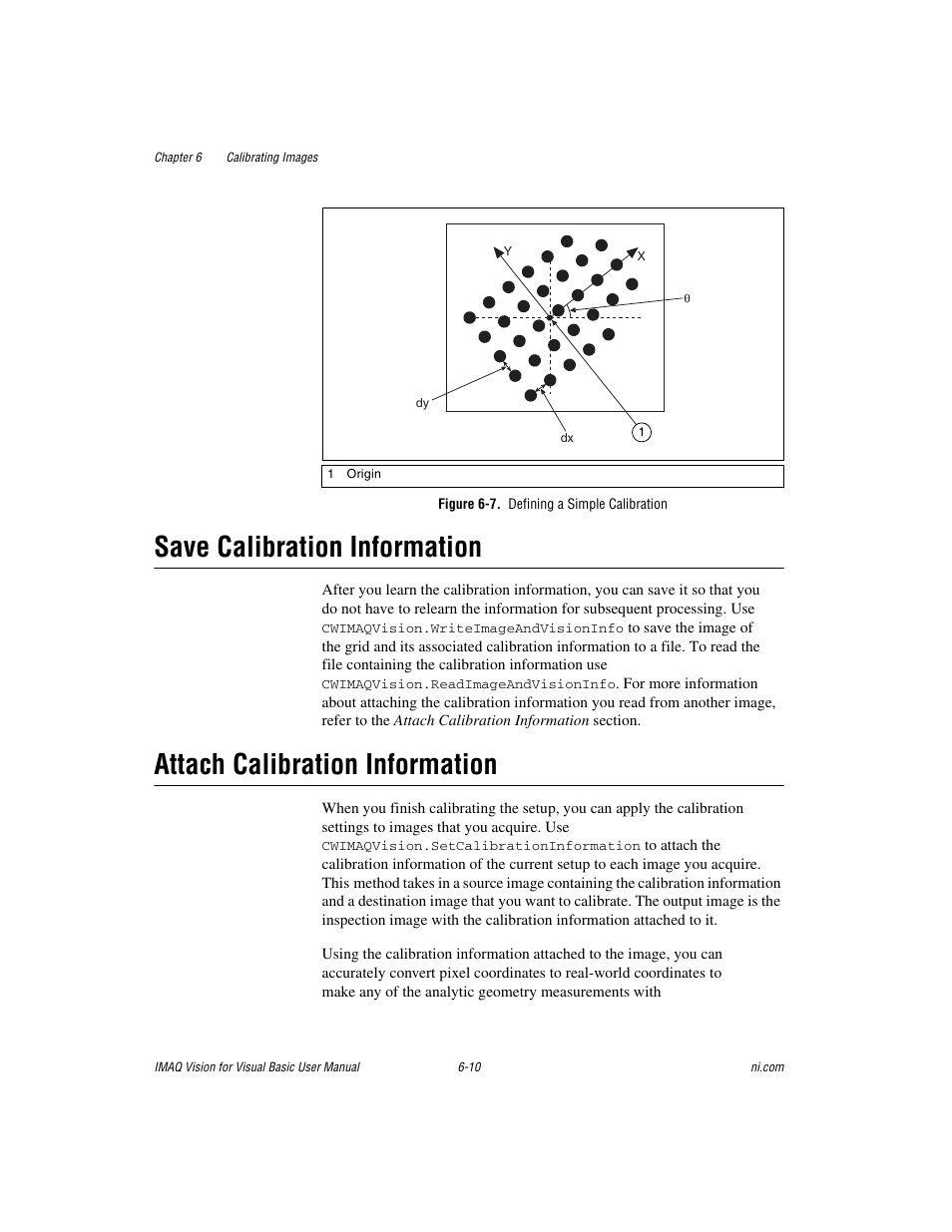 Figure 6-7. defining a simple calibration, Save calibration information, Attach calibration information | National Instruments IMAQTM User Manual | Page 95 / 121