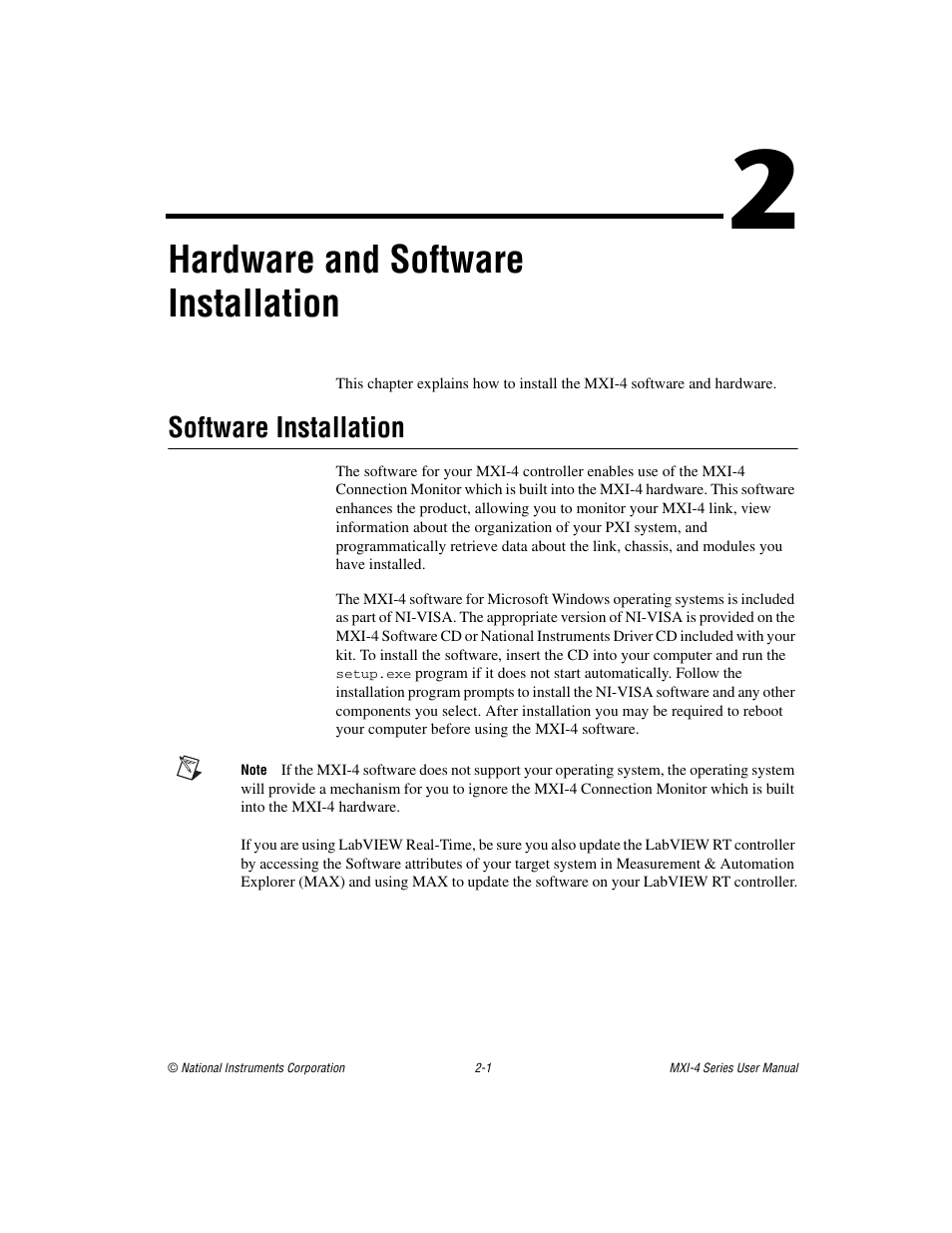 Chapter 2 hardware and software installation, Software installation, Software installation -1 | Hardware and software installation | National Instruments PCI-8331 User Manual | Page 15 / 43