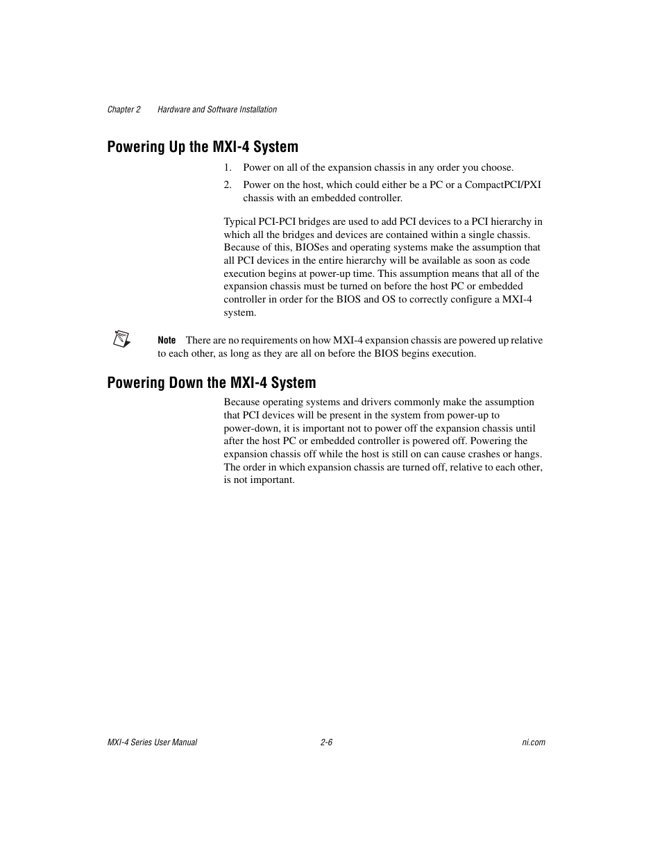 Powering up the mxi-4 system, Powering down the mxi-4 system | National Instruments PCI-8331 User Manual | Page 20 / 43