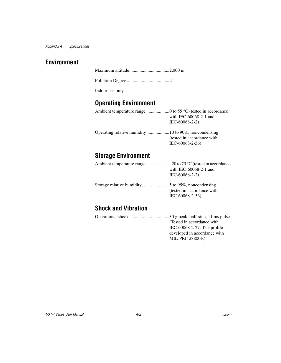 Environment, Operating environment, Storage environment | Shock and vibration | National Instruments PCI-8331 User Manual | Page 29 / 43