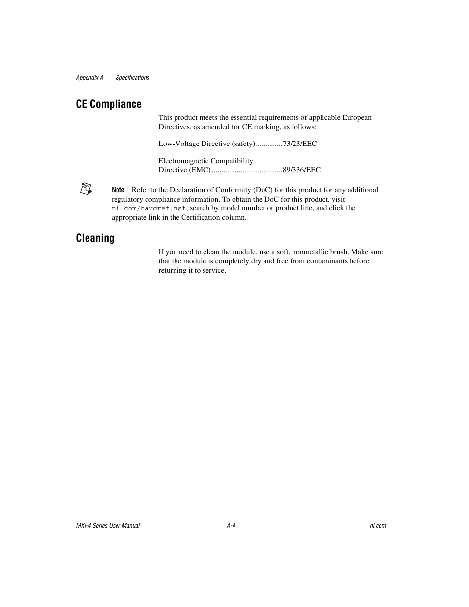 Ce compliance, Cleaning | National Instruments PCI-8331 User Manual | Page 31 / 43