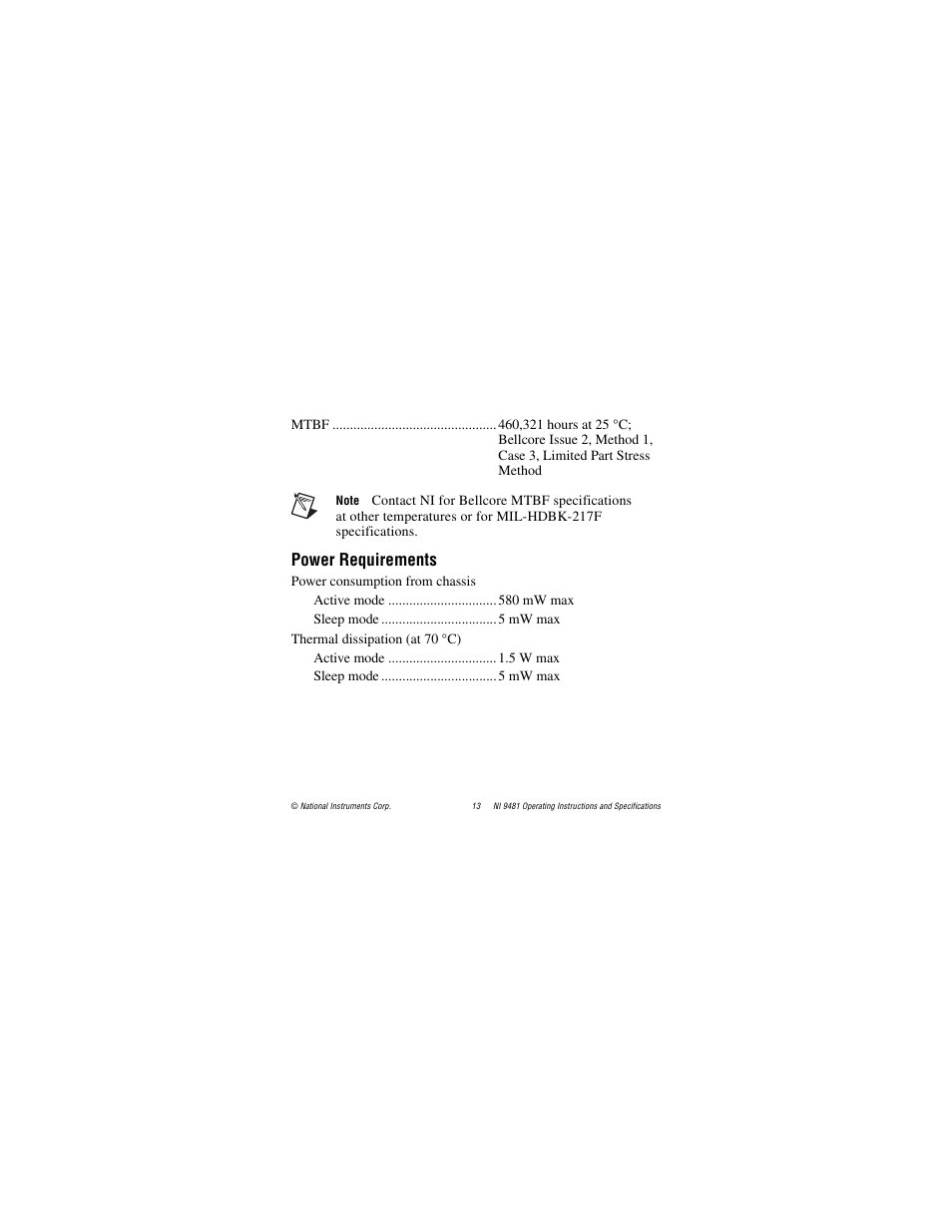 Power requirements | National Instruments NI 9481 User Manual | Page 13 / 23