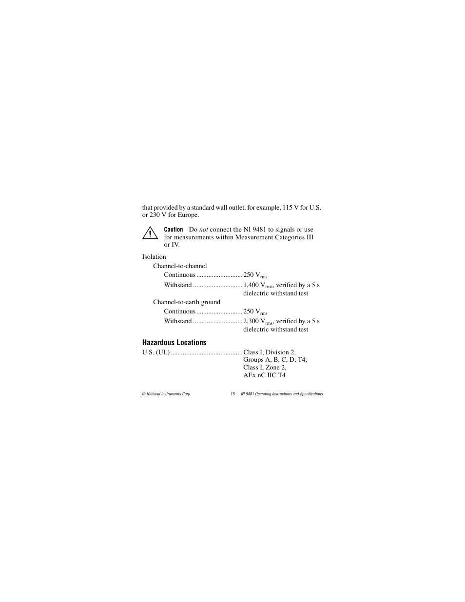 Hazardous locations | National Instruments NI 9481 User Manual | Page 15 / 23