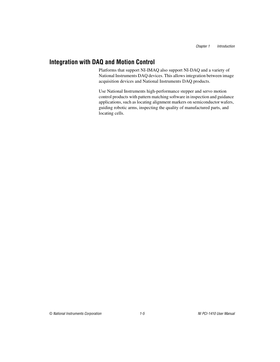 Integration with daq and motion control, Integration with daq and motion control -5 | National Instruments Monochrome Image Acquisition Device NI 1410 User Manual | Page 12 / 34