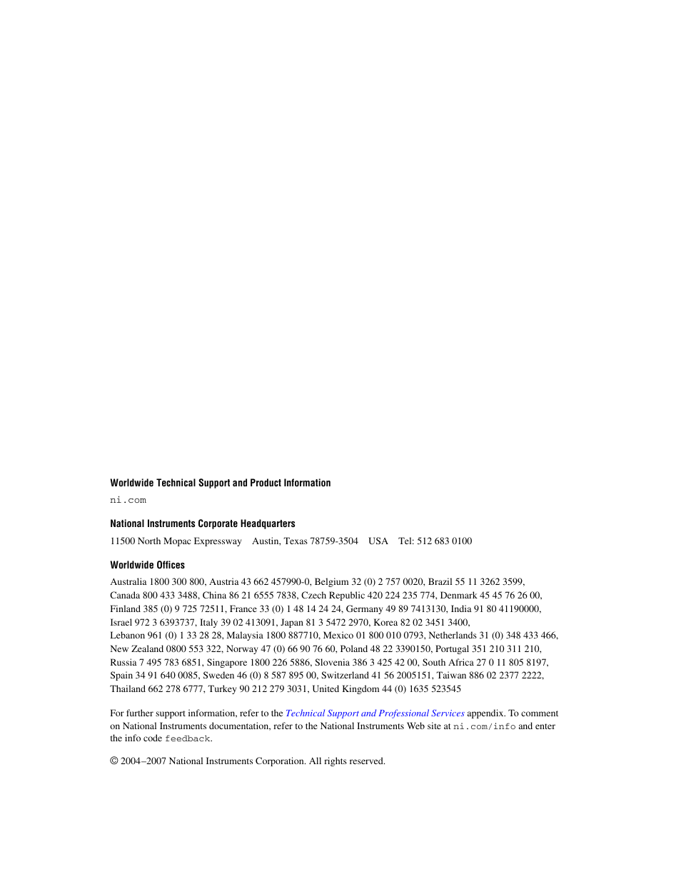 Support, National instruments corporate headquarters, Worldwide offices | National Instruments Monochrome Image Acquisition Device NI 1410 User Manual | Page 2 / 34