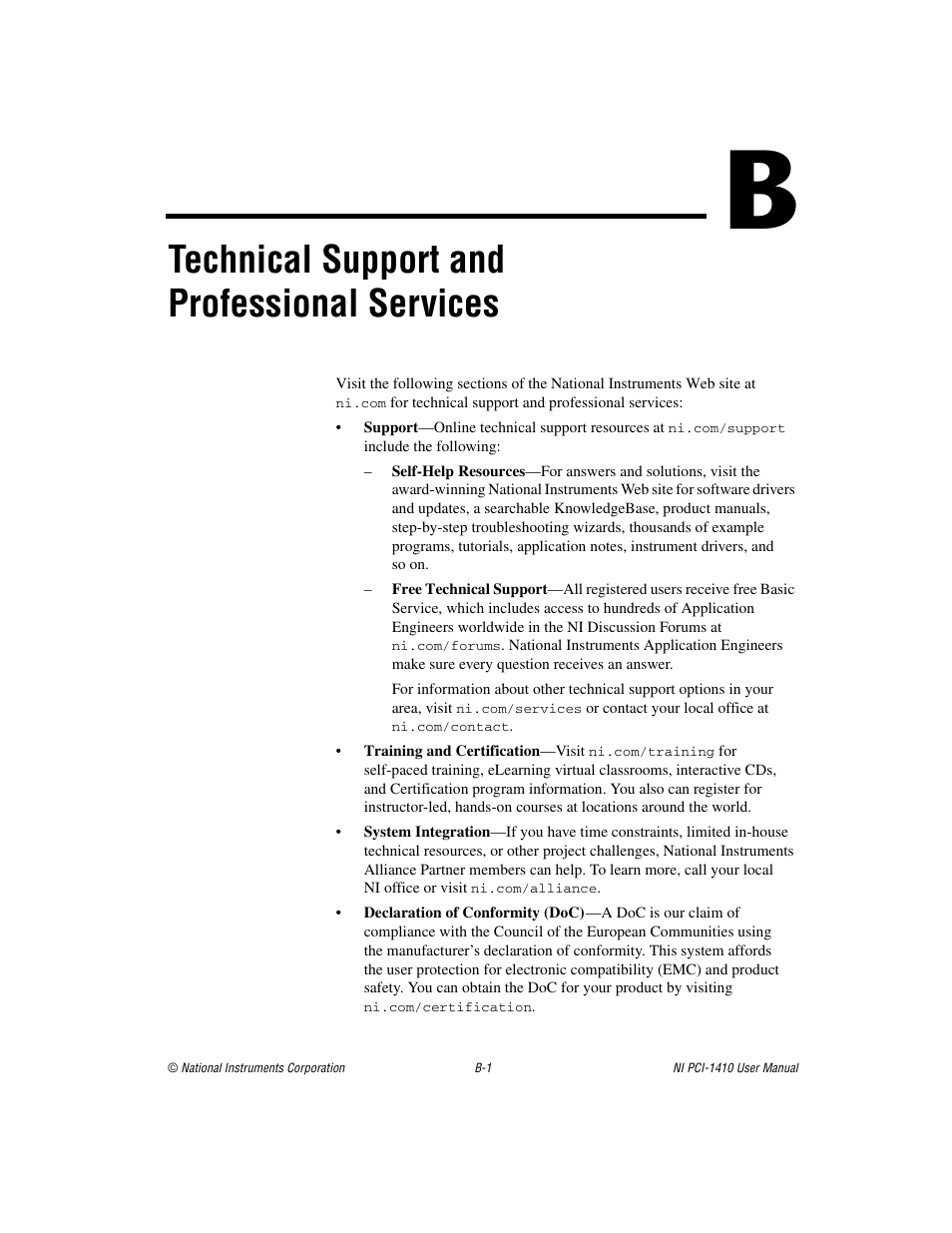 Technical support and professional services | National Instruments Monochrome Image Acquisition Device NI 1410 User Manual | Page 25 / 34